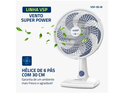 Ventilador de Mesa Super Power 30cm 3 Velocidades Branco