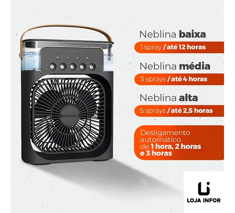 Climatizador Ventilador Portátil Umidificador Preto